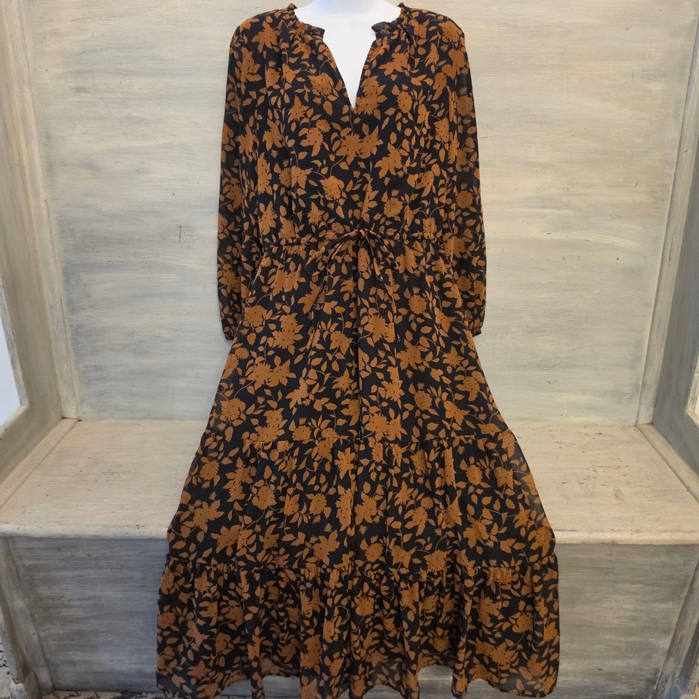 Ann Taylor Factory Floral Print Tiered Ruffle Hem Midi Dress Size Medium GC